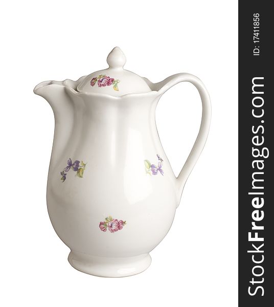 Faience jug on white background with clipping path. Faience jug on white background with clipping path