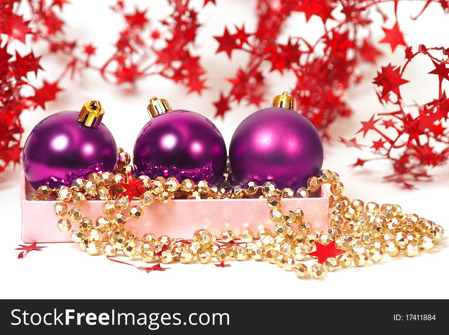 Three chrispmas purple balls  and beads