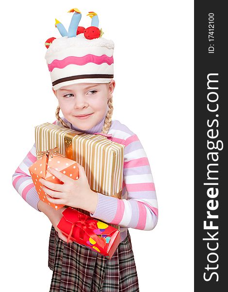 Girl With Boxes Of Gifts In Her Hands