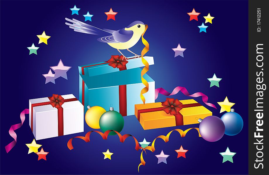 Festive background with boxes, balloons and birds. Festive background with boxes, balloons and birds.