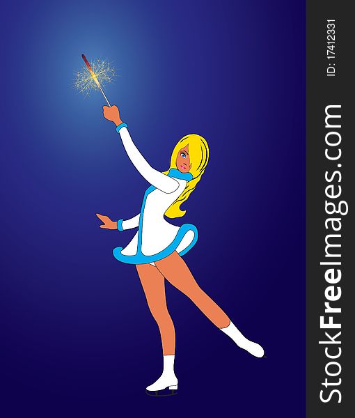 Vector snow maiden in a Christmas hat with sparkler. Vector snow maiden in a Christmas hat with sparkler.