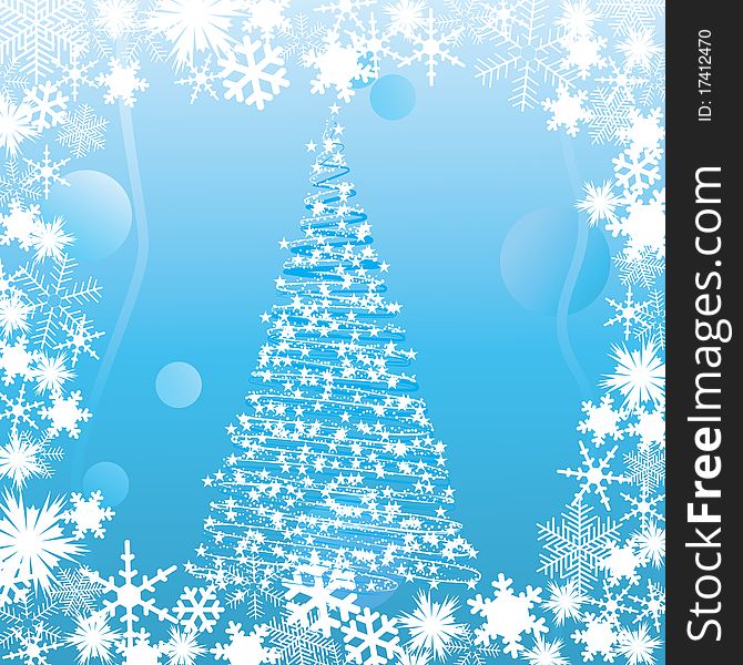 Christmas background with Christmas tree and the frame of the snowflakes. Christmas background with Christmas tree and the frame of the snowflakes.