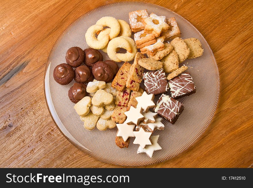 Selection of Christmas Cookies on a glass plate