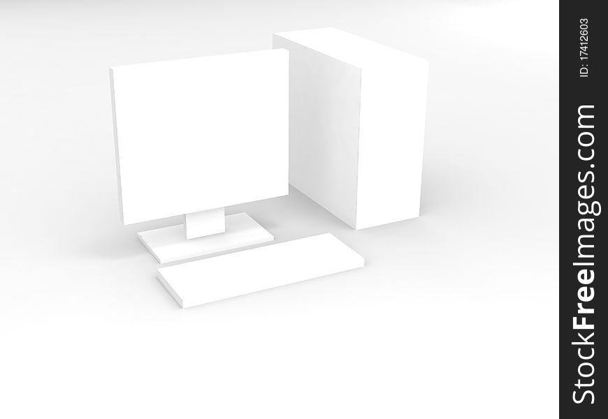 White computer on white background