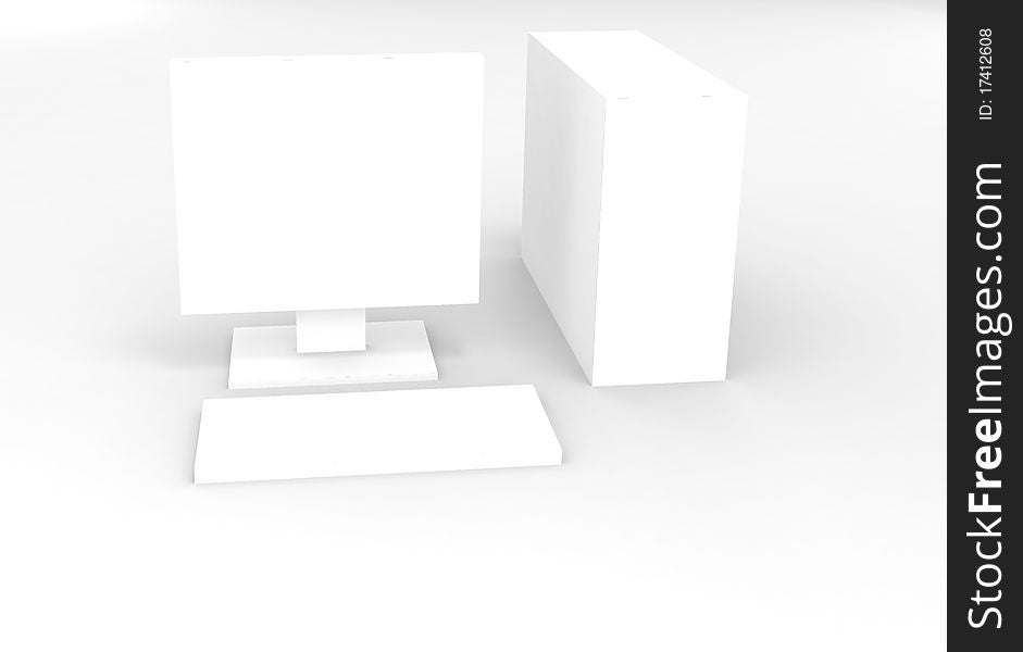 White computer on white background