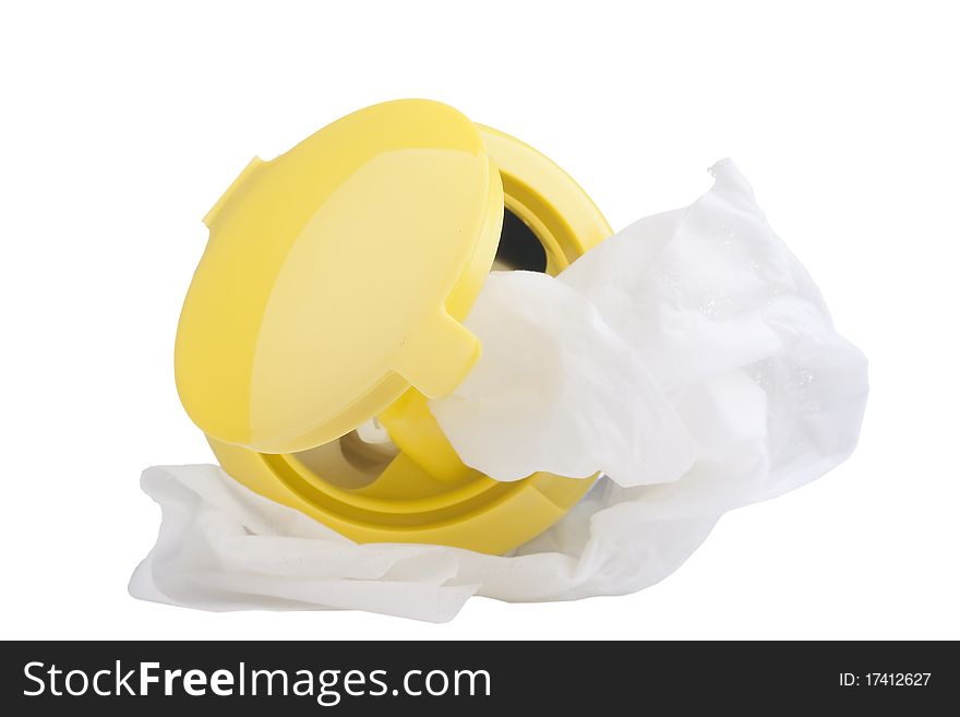 Napkin for cleaning in a plastic container with a white background. Napkin for cleaning in a plastic container with a white background.