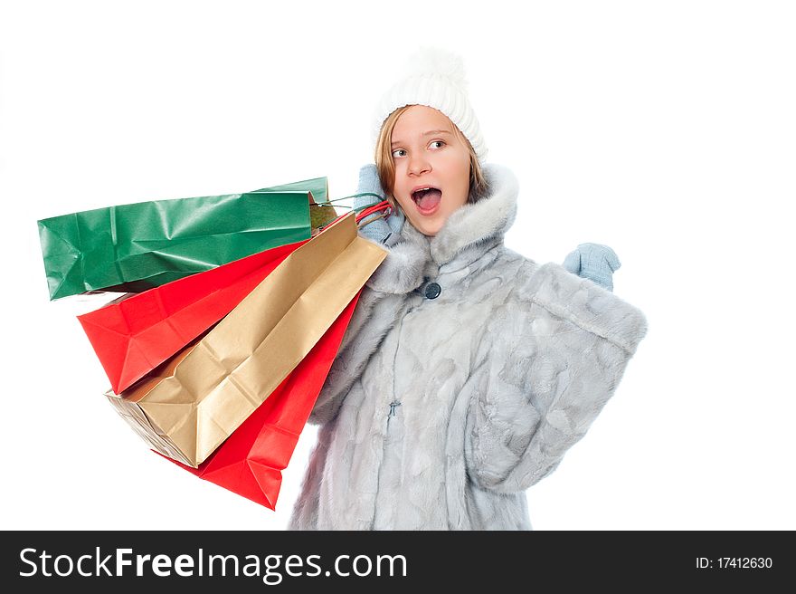 Winter Girl With Gift Bags