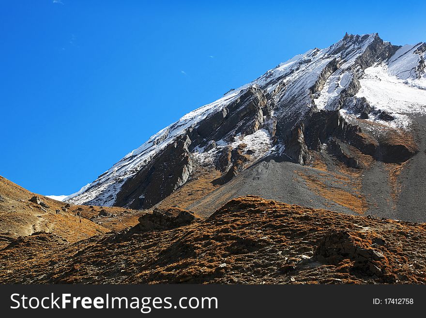 Tourist footpath to Thorong La pass, Annapurna conservation area,Nepal.