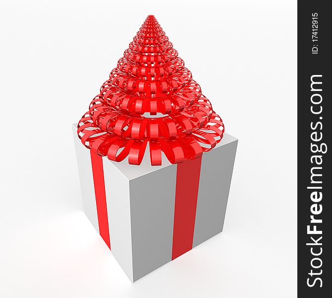 Gift wrap white, tied with red ribbon. 3d computer modeling