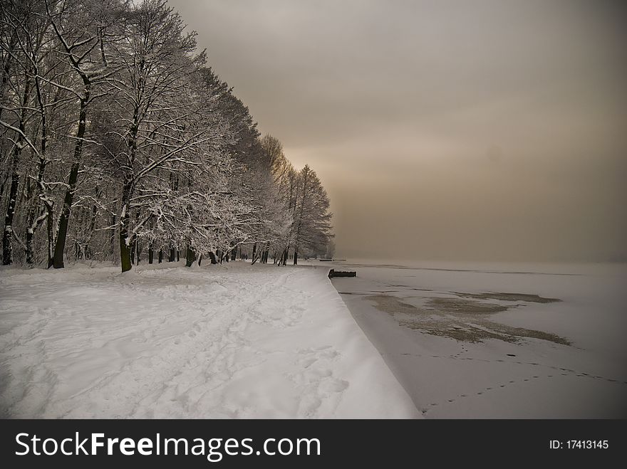 Winter by the lake - a beautiful scene