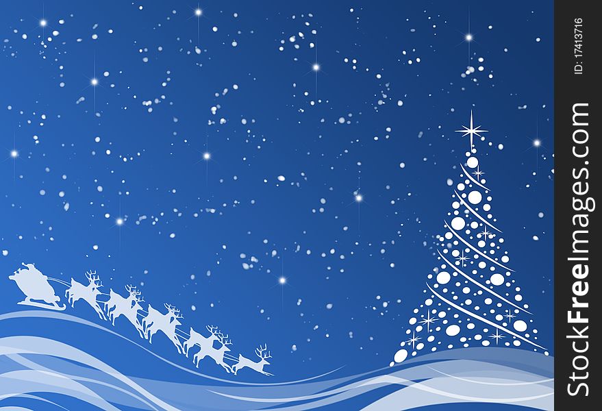 Blue Background With Christmas Tree