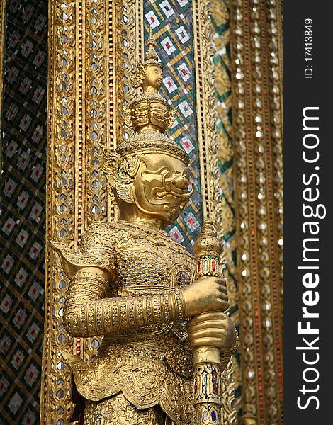 Golden thai demon in wat pra daww. Golden thai demon in wat pra daww.