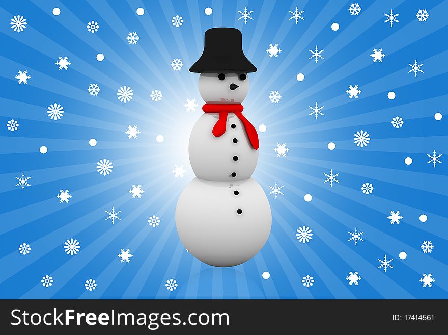 3d Snowman in color background