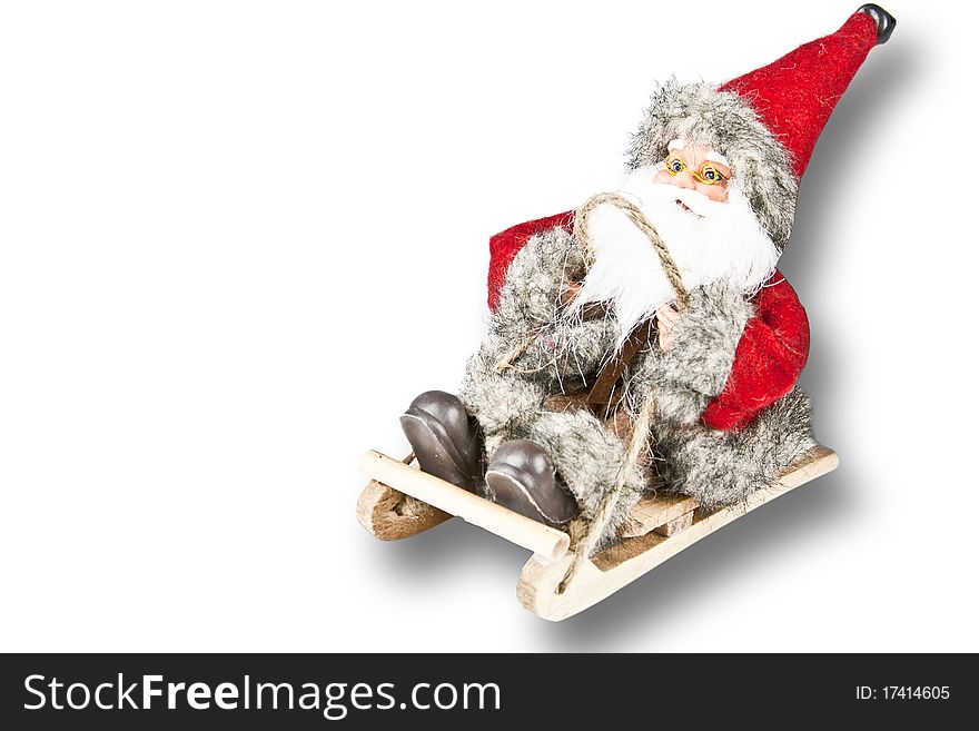 Santa Claus on sleigh isolated on white background