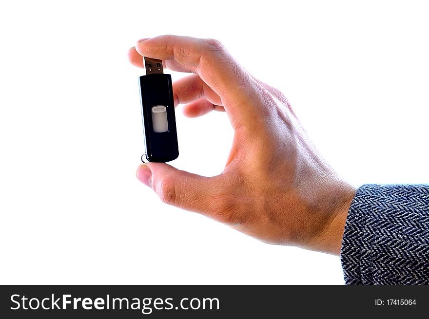 A man holding a USB Flash Drive shows three positions. A man holding a USB Flash Drive shows three positions