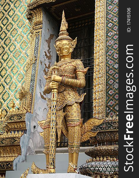 Ancient Thai Golden Demon In Temple