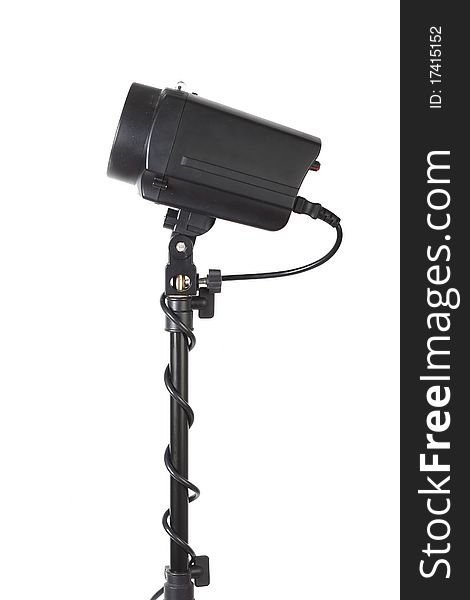 Flash on tripod on white background isolated