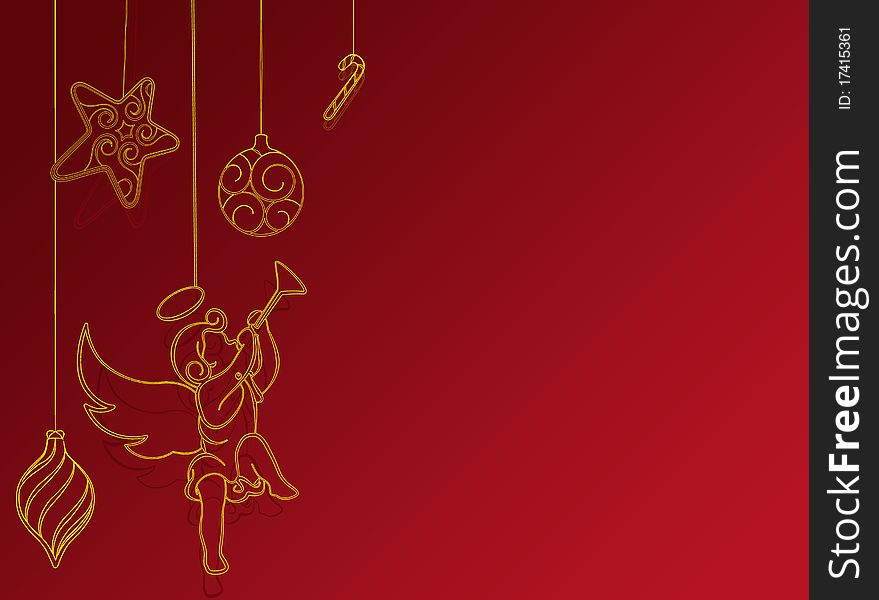 Red Background With Christmas Balls And Angel