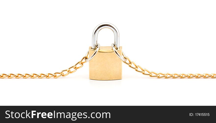 Chain on the lock on a white background. Chain on the lock on a white background.