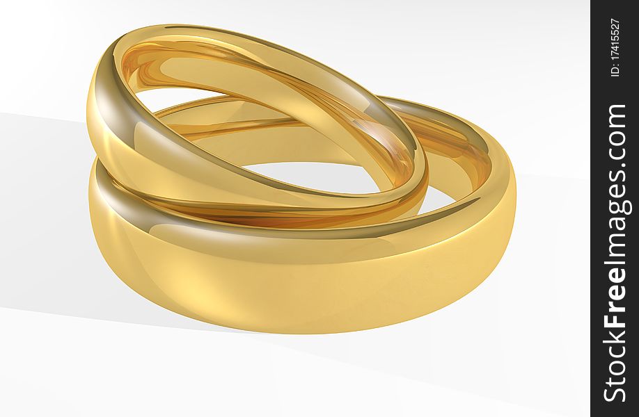 Gold shiny wedding rings isolated on white background 3d model