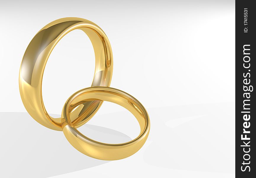 Gold shiny wedding rings isolated on white background 3d model