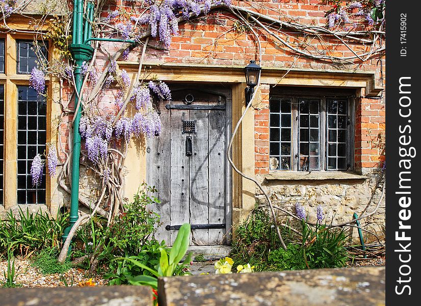 Wooden Door To An English Village Cottage