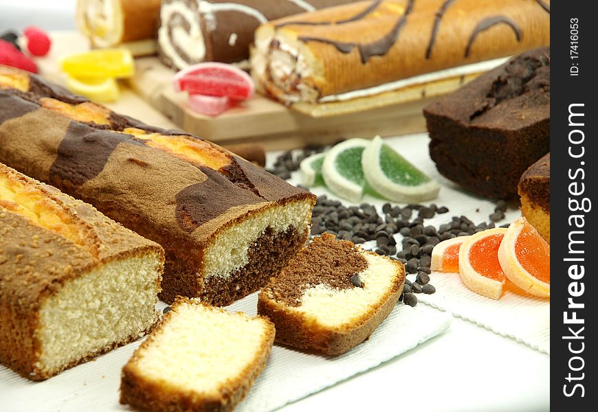 Delicious cakes with misc flavors