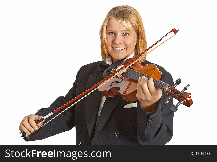 Young female violinist playing on the old violin. Young female violinist playing on the old violin