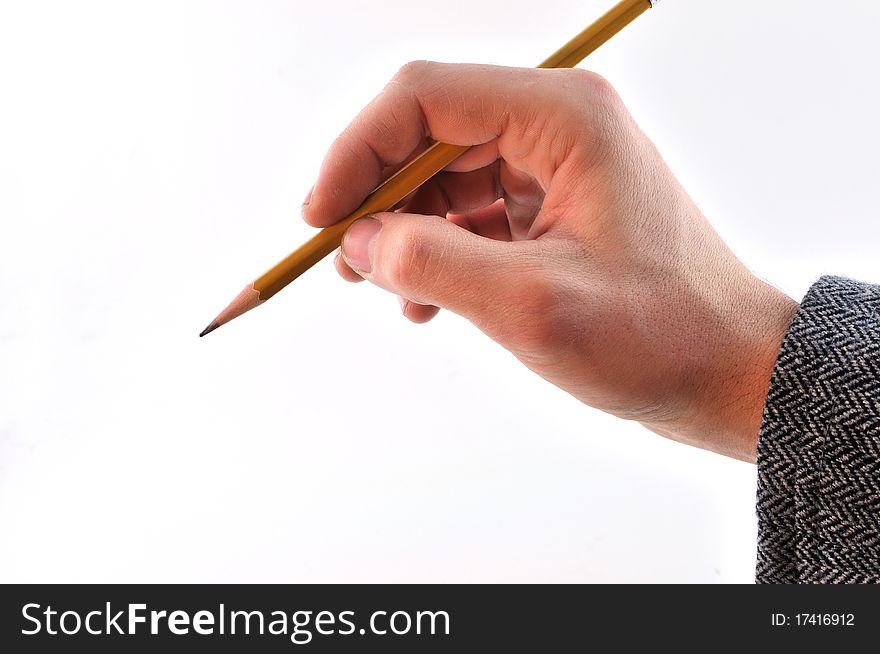 A man demonstrates how to hold a pencil sketch, sketches