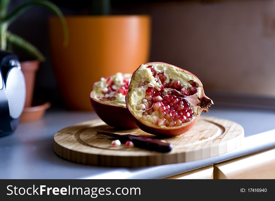 Two halves of pomegranate