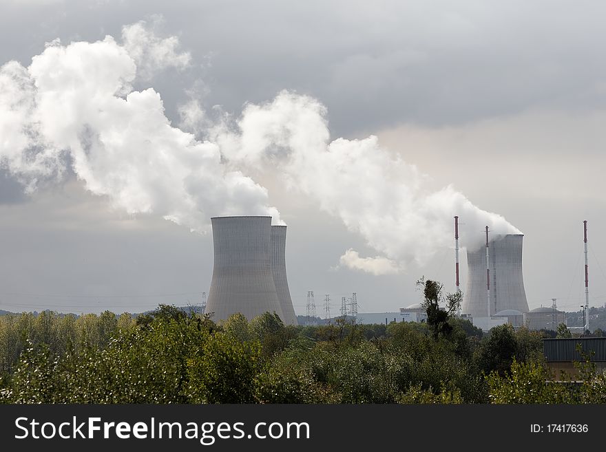 Nuclear power plant in sunny weather