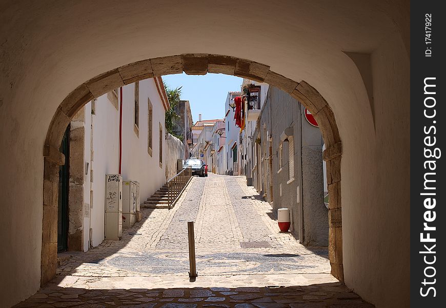 View of Portuguese street in the middle of hot day