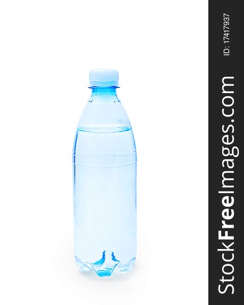 Drinking water in the blue plastic bottle isolated with clipping path included. Drinking water in the blue plastic bottle isolated with clipping path included