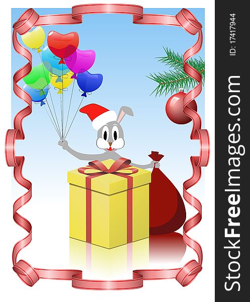 Rabbit with gifts is shown on the image. Rabbit with gifts is shown on the image.