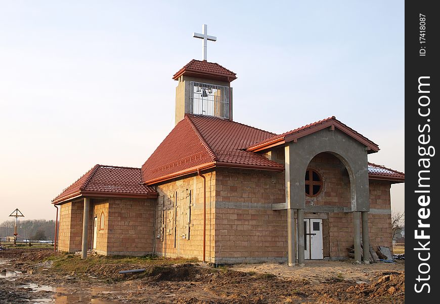 Building Catholic chapel in Dyrdy, parish Miotek in Poland
