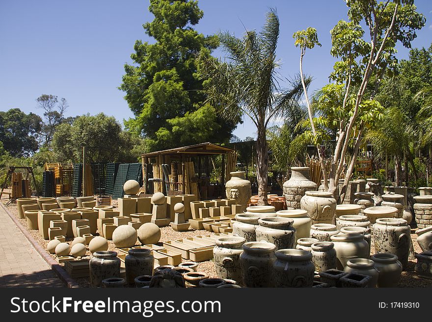 Nursery garden clay plant pots