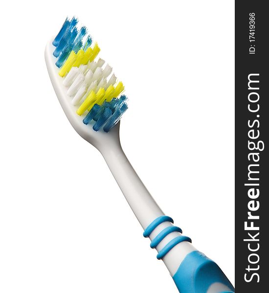 Close-up colorful toothbrush on a white background
