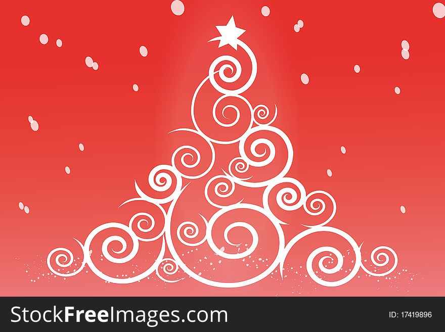 Spiral Christmas Tree With Red Background