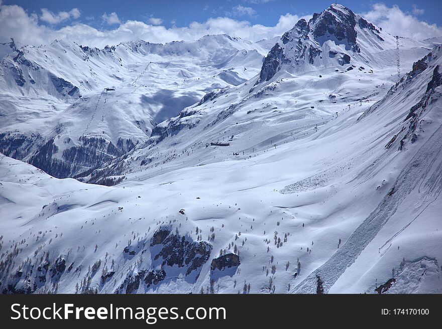 Beautiful Winter Panorama Of The Alps.Haute Savoy, French Alps