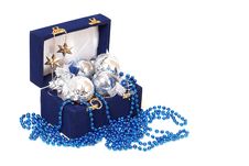 Christmas Decoration In Blue Box Royalty Free Stock Photo Christmas Decoration In Blue Box Royalty Free Stock Photo