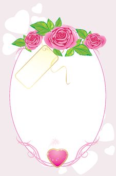 Bouquet Of Pink Roses With Card And Heart Royalty Free Stock Photography