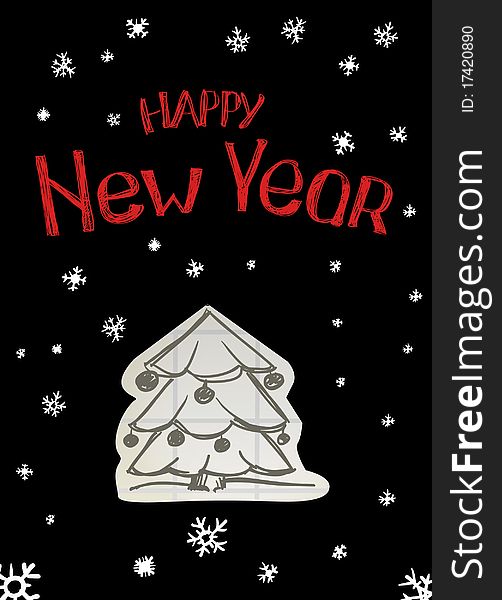 Happy New year card with new year tree. Happy New year card with new year tree