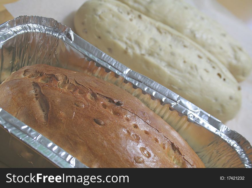 Freshly baked breads, And two prepared. Freshly baked breads, And two prepared