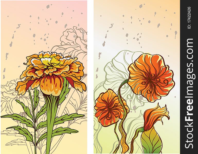 Two pictures with decorative flowers