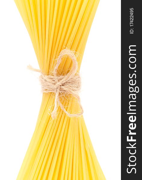Spaghetti close-up isolated on white background (with space for text)