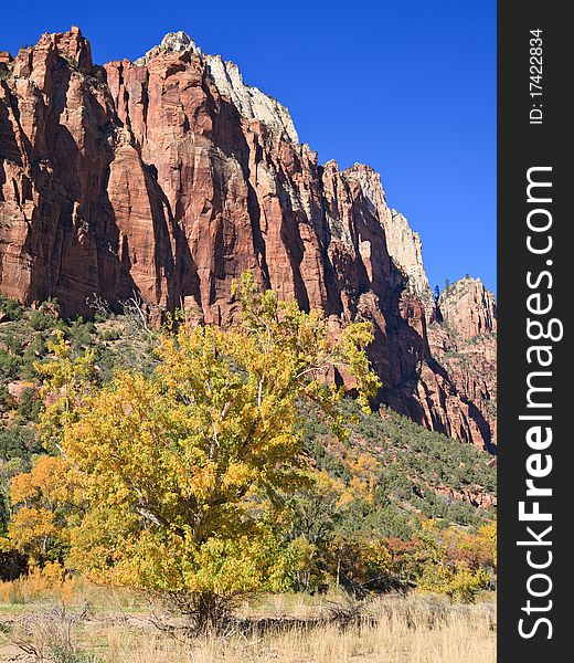 Rock formations at the Court of the Patriarchs in Zion Canyon National Park, Utah.