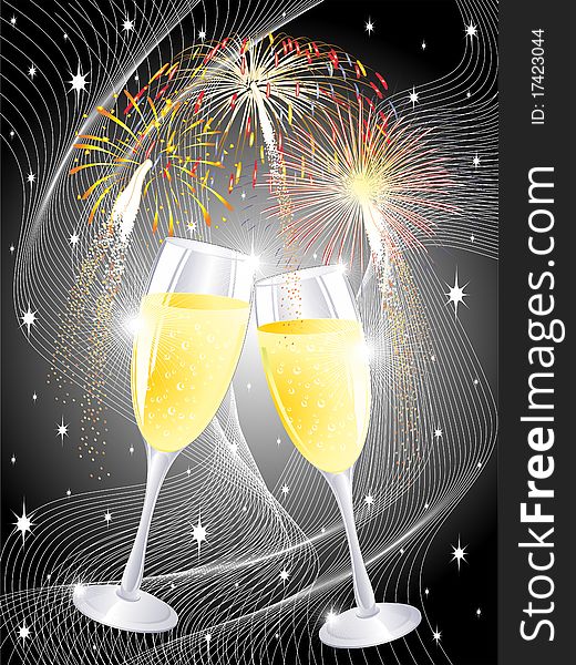 Two Champagne Glasses on Party Background. Two Champagne Glasses on Party Background