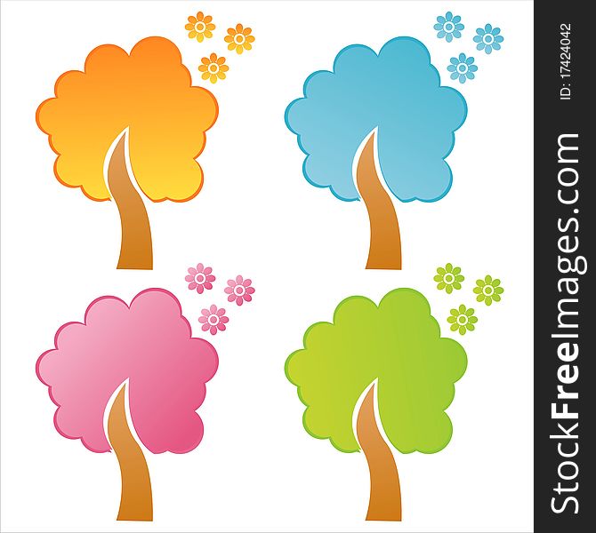 Set of 4 colorful floral trees. Set of 4 colorful floral trees