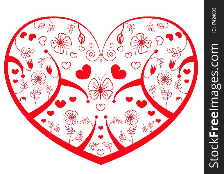 Abstract red floral heart vector. Abstract red floral heart vector