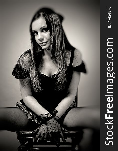 gothic girl portrait. Black and white. gothic girl portrait. Black and white